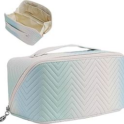 SHOPPOFOBIX Makeup Pouch, Women's Makeup Travel Bag Portable Leather Cosmetics Bag, Makeup Storage Bags With Handle And Divider, Wide Opening Cosmetic/Makeup Organizer, Large , 12 cm,Black-50