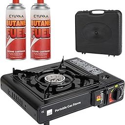 EYUVAA LABEL Portable Camping Stove with Butane Gas Cylinder, Lightweight Gas Burner with Carrying Case for Outdoor, Hiking, Trekking & Outdoor Travel (Stove with 2 Butane Refill)-image-1