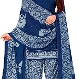 Unstitched Printed Crepe Kurta & Patiyala Dress Material With Dupatta Printed (Blue)-picture-34