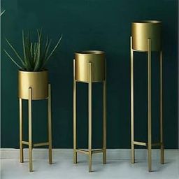 DHARA HOME DECOR Modern Metal Floor Flower Stands Planter for Living Room Bedroom Display Plant Stand Tall Indoor Plant Stand with Plant Set of-3 (Golden)-image-23