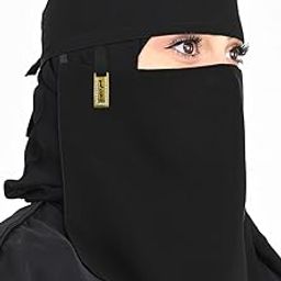CRENCH CREATION Women's Fidoush Fabric Fashion Nosepiece One Layer Saudi Niqab for Muslim WomenGirl (C-F-105082_Black)-16