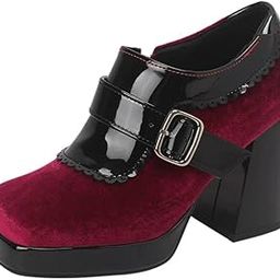 Belt Buckle Square Shoes for Women Color Matching Thick Heel Footwear PU Upper Rubber Sole-image-36