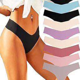 Seamless Thongs for Womens V-Waisted No Show Thong Seamless Panties Breathable Comfortable Underwear Women 3-Pack Black Beige Pink-20