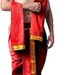 Men's PolySilk Readymade Mahraj Dhoti with Dupatta Elastic Ready to Wear Dhoti Pant Free Size Traditional Ethnic Wear for Weddings, Pujas & Festivals |,Easy to Wear-image-90