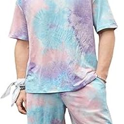 Unisex Night Dress || Tie-Dye Night Wear Set || Beach Wear Summer Wear Short Pajama Set || Sleepwear Loungewear T-Shirt & Shorts Combo|| Night Suit for Men & Women. (Small, Purple)-image-33