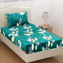 BSB HOME Premium Glace Cotton 180 TC Flat Single Bedsheets Breathable | Wrinklefree (Size-60 X 90 Inch) with 1 King Size Pillow Covers (Size-17 X 27 Inches, Floral, Dark Green)-picture-18