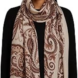 Saffron Vine Scarf – 185x80 cm Cotton Viscose Hijab Stole | Antique Brown Paisley on Cream-image-82