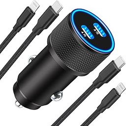 [Apple MFi Certified] iPhone Fast Car Charger, Linocell 40W Dual USB C Power Delivery All Metal Rapid Car Charger with 2 Pack Type C to Lightning Quick Car Charge Braided Cable for iPhone/iPad/Airpods-image-36