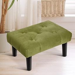 WUDENSEE Footstool Rectangle,Velvet Soft Footrest with Wood Legs,Sofa Footrest Extra Seating for Living Room Small Step Stool for Living Room Couch Pets (Green)-image-15