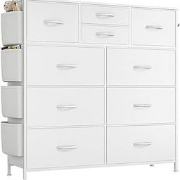 Himusi Dresser for Bedroom with 10 Drawers, Fabric Storage Tower with Side Pockets, Tall Chest of Drawers for Nursery, Hallway, Closets (White)-21
