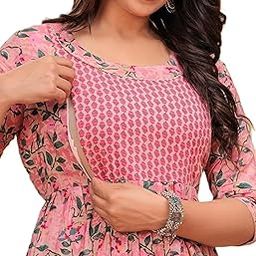 PS Women's Pure Cotton Floral Printed Maternity Feeding Anarkali Kurti | All Over Print Maternity Gown-picture-16
