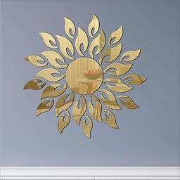 Walldaddy - Sun Golden - 3D Acrylic Decorative Round Unframed Mirror Wall Sticker, Gold, 1 Piece - Plastic-image-51