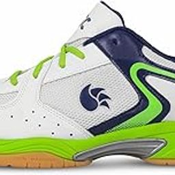 Court 44 Badminton Shoes for Men and Boys with Natural Crape Rubber Non Marking Outsole White-Navy-Green 11 UK-image-67