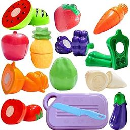 PLUSPOINT 14 PCS Food Cutting Toy for Kids, Pretend Play Kitchen Set of Fruit & Vegetables Set Includes 6 Fruits, 6 Vegetables,1 Board,1 Knife for Girls and Boys (Fruits n Veggies 14pc)-16