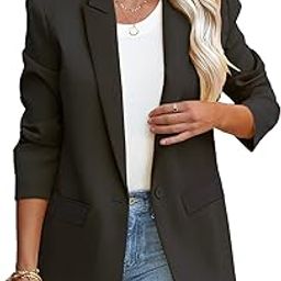 Womens Casual Loose Blazers Long Sleeve Pockets Work Office Jacket Blazer-image-5