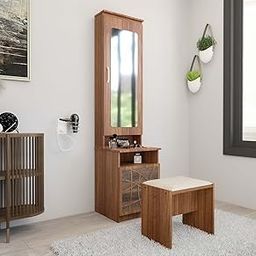 Couch Culture Paris Wooden Dressing Table With Mirror & Storage | Vanity Table for Bedroom, Living Room | Engineering Wood, 1-Year Warranty - Brown-image-60