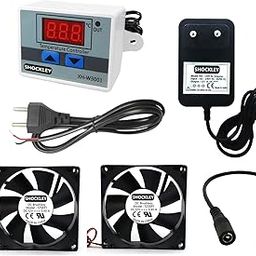 Shockley XH-W3001-50 to 110c Intelligent Digital Thermostat temperature controller combo (220V / 1500W) + 2 Piece FAN + MAINS POWER CORD + DC Female Jack + 12v 1Amp Adapter-18