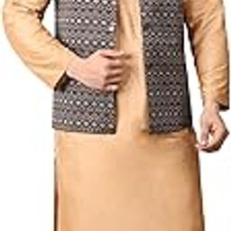 ™ Men's Silk Blend Kurta Pyjama with Ethnic Bundi Jacket Set-image-2