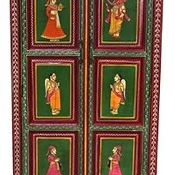 Hand-Painted Wooden Almirah Wardrobe with Door | Traditional Mango Wood Storage Cupboard | Home Decor, Bedrooms, Living Rooms, hallways, Gift | 59x35x15 Inches-21