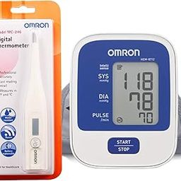 Omron Automatic Upper Arm Blood Pressure Monitor and Digital Thermometer Combo, White-picture-0