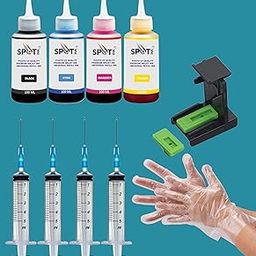 SPOTINK Tool Kit Refill Ink Set Use for HP DeskJet Ink Advantage 2778 Multi-Function WiFi Color Printer 70 ml Each Bottle (Full Set) Black Tri Color Combo Pack Ink Bottle-7