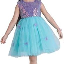 Ministitch Girls Sleeveless Sequence Body with 3D Butterfly Applique Party Frock and Dresses- Purple-image-87