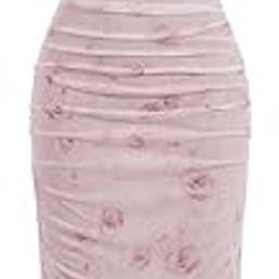 Women's Floral Ruched Fishtail Dress Mesh Bodycon Vintage Cocktail Midi Cami Dress-image-18