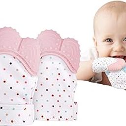 Koochie-Koo Printed Infant Teething Mittens Food Grade Silicone Self Soothing Teether Gloves Toy for Babies of 3-12 Months (Pack of 2, Pink)-47