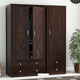 MANNAT ARTS Wooden 3 Door Wardrobe Organizer for Storage with 6 Drawer 4 Shelves & Hanging Space - Sheesham Wood Cupboard for Bedroom - Wooden Almirah Organizer for Clothes Storage (Diaz Walnut)-image-85