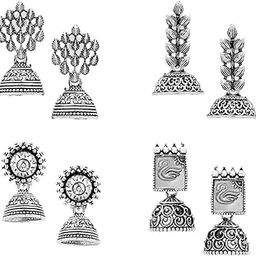 Silver Oxidised Jhumka Earring For Women | Combo of 4 Pairs Traditional Oxidised Silver Jhumki Earrings Set | Eternal Elegance | Birthday Gift For Girls & Women Anniversary Gift for Wife-2