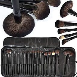 MACPLUS Fiber Bristle Makeup Brush Set with Black Leather Case- BLACK, 24 Pieces-54