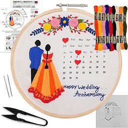 picknMAKE DIY Embroidery Kit for Beginner, Adults & Kids with Wedding Celebration Calender Design Printed Cloth/Fabric & Written Instructions All Material Included-34