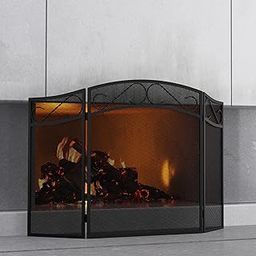 Fireplace Screen for Wood Burning Fireplace Foldable 3 Panel Wrought Iron Fireplace Cover with Protective Mesh Fire Spark Guard for Indoor Outdoor Flat Guard Fire Screens Black(Large)-image-61