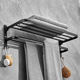 Plantex Space Aluminium Folding Towel Rack with Fix Towel Rod/Towel Bar for Bathroom/Towel Hanger with Hook/Bathroom Accessories (963, Black) - Pack of 1-image-67