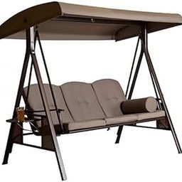 METALMASTER Iron Swing Chair 3 Seater | Garden Swing Seat Brown | Outdoor Canopy Cushioned Outdoor Bench Bed Seat Hammock Swing-image-57