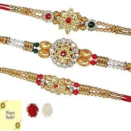 Set Of 3 Rakhi For Brother Designer Rakhi For Brother Best Rakhi For Brother Rakhi For Bhai Rakhi For Bhaiya Single Rakhi For Brother Ocean Of Pearls Rakhi Set-16