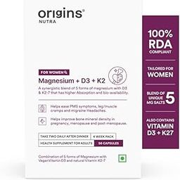 Origins Nutra Magnesium + D3 + K2-7 for Women | Supports Bone Health, Hormonal Balance, and Migraine Relief | Eases Leg Cramps | Five Magnesium Salts, Noval Vitamin K2-7, Vitashine D3 | GMP Certified | 56 Veg Capsules-image-56