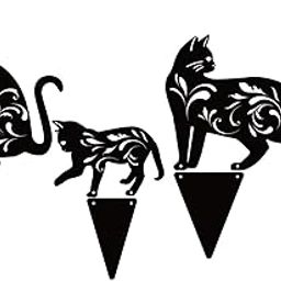 UJEAVETTE 3X Cat Statues Silhouette Kitten Shadow Stakes Garden Decor for Yard Outside-image-66