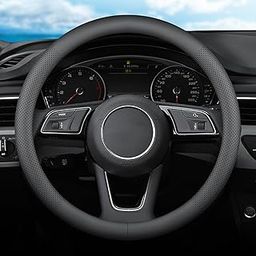 XHRING Car Steering Wheel Cover for Volvo XC90 XC60 S60 XC40 S90 S80 S70 XC70 V90 V70 V60 V50 V40 S50 S40 L200 C70 C30 T5 Momentum B5 R-Design T8 Recharge Accessories, Leather Black 14 ½''-15''-10