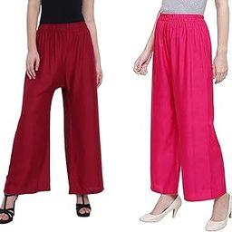 Trends Crew Palazzo for Women | Loose Fit Ethnic Design Palazo Combo Set | Stylish Latest Bottom Wear Casual Plazo for Girls | Pack of 2 (Maroon & Pink)-picture-33