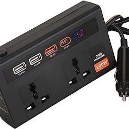 STARQ - 200W Car Laptop Charger/Power Inverter with 3 USB (3.1A Max) + 1 C Type(24 W PD) Smart USB Charging Ports, 12V DC to 220V AC, 2X Universal AC Outlet (Double-Plug)-14