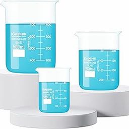 Kaushik india Borosilicate Glass 3.3 Measuring Beaker 100ml 250ml & 500ml Pack of 3 with Printed Graduation Scientific Glassware for Laboratories, Classrooms Educations or Use-6