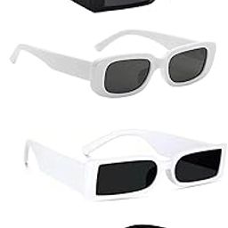 | Full Rim Square Branded Latest and Stylish Sunglasses | 100% UV Protected | Men & Women | Medium | Black And White Frame/Black Lens - Pack of 4-50