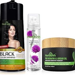 Herbishh Colour Shampoo 400mL Dark Brown + Flower Oil Fragrant Hair Oil 60mL + Argan Oil & Pro Keratin Hair Mask 150mL-image-86