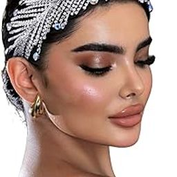 JHOO Rhinestone Bridal Hair Bands Wedding Rhinestone Diamond Chain Hair Accessories Handmade Ladies Fashion Crystal Headband HP673, 1 Count (Pack of 1), Rhinestone-image-0