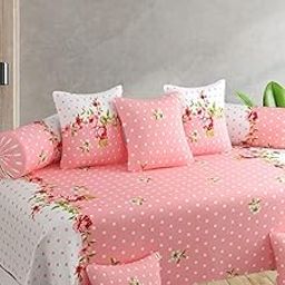 IVAZA Diwan Set Covers Cotton 6 Pieces, Ezyption Cotton Designer Printed Standard Diwan Set (1 Single Bedsheet, 2 Bolster Covers, 3 Cushion Covers Mint-image-13