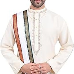 PRIYAKANT SAFAWALA Handstitch Ready to Wear Topi With Uparna Set For Wedding, Pooja And Traditional Function, [Off White Embroidery Topi With White Dhari Uparna] (Off White Free Size)-image-54