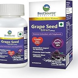 BestSource Nutrition's Grape Seed Extract, Botanical Antioxidant with 95% OPCs, for immunity and heart health, 60 Veg Capsules of 250mg each-image-38