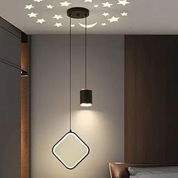 GLIMBIN Modern Gold Square Star Projection Pendant Lamp | Minimalist Bedroom Light for a Cozy Atmosphere-image-52