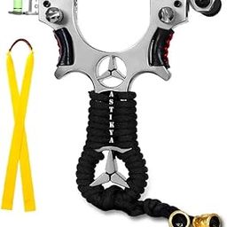 ASTIKAYA Premium Metal Slingshot with Laser Sight & Spirit Level | High-Precision & Target Shooting Catapult | Powerful Rubber Bands | Outdoor Adventure, Survival-image-1